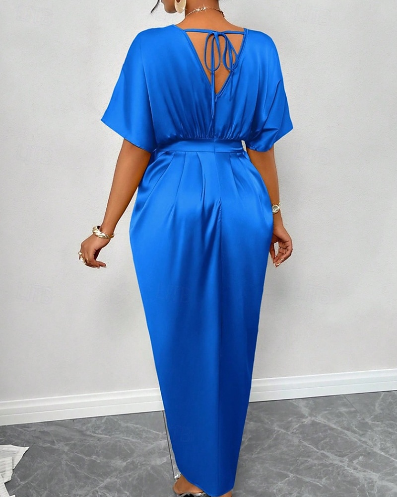 Femmes Robe Longue Maxi Robe Robe de Soirée Robe de Cocktail Robe en Satin Élégant Moderne Soirée Coupe régulière Uni Manche Courte Col en V Noir Jaune Bleu Roi Vert foncé Automne Hiver de 2025 ? $34.99 –P4