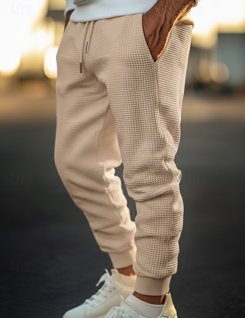 Per uomo Nido d'ape Pantaloni da tuta Joggers Pantaloni Pantaloni casual Coulisse Tasca Frontale Semplice Comodità Lunghezza intera All'aperto Casa Quotidiano Moda Streetwear Nero Bianco Elasticizzato del 2026 a $20.99 –P1