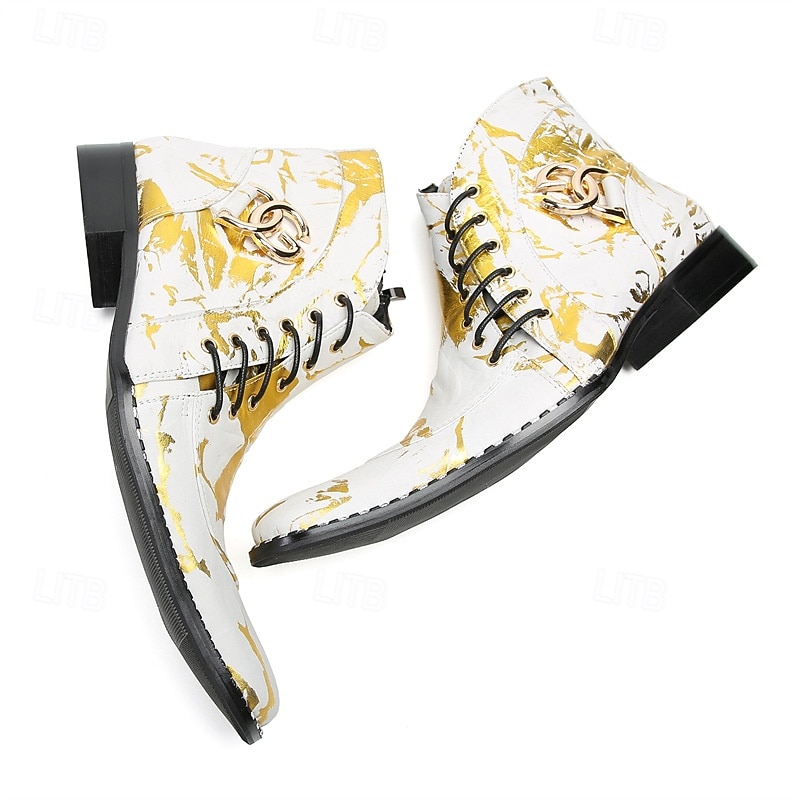 stivali western da uomo con motivo floreale bianco e design allacciato: calzature di tendenza per uomini alla moda, perfette per feste e spettacoli del 2025 a $129.99 –P8