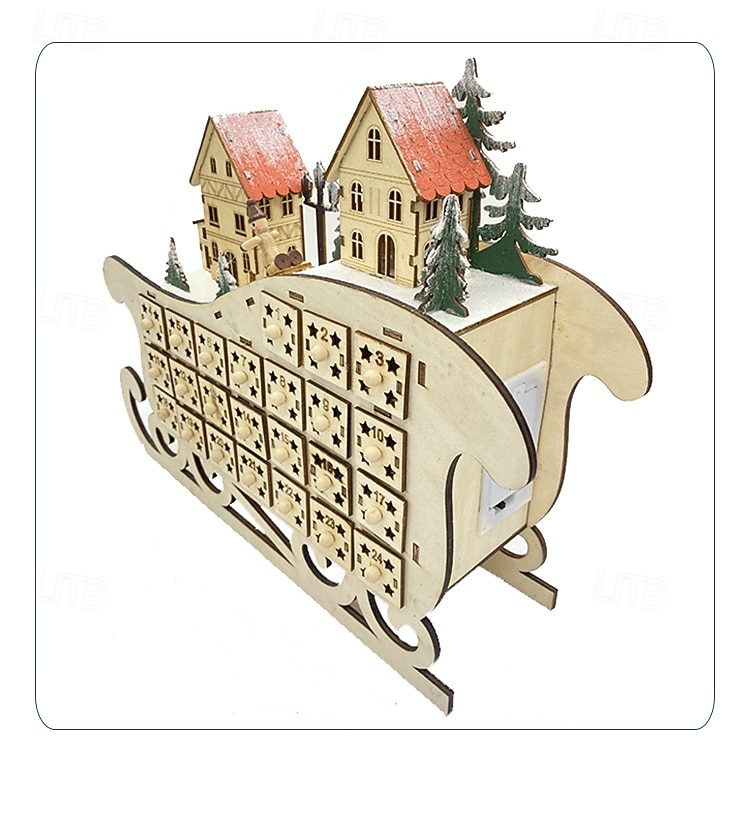 Ξύλινο Χριστουγεννιάτικο Ημερολόγιο Advent Σκηνή Γέννησης Σπίτι Με Κουτιά 24 Συρταριών και Ζεστά LED Χριστουγεννιάτικη Διακόσμηση 2025 - $88.99 –P9