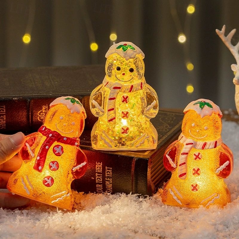 Crăciun drăguț om de turtă dulce lumină strălucitoare om de zăpadă Crăciun alimentat cu baterii ornamente de Crăciun cadou de Anul Nou decorațiuni interioare 2025 - $9.49 –P2