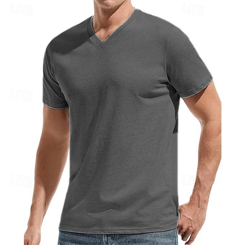 2025年 男性用 Tシャツ 半袖シャツ ティートップ 半袖 Vネック 夏 平織り ファッション デザイナー ベーシック クラシック バケーション ストリート お出かけ ブラック ホワイト レッド メンズトップTシャツ  コレクション – $11.99 –P13