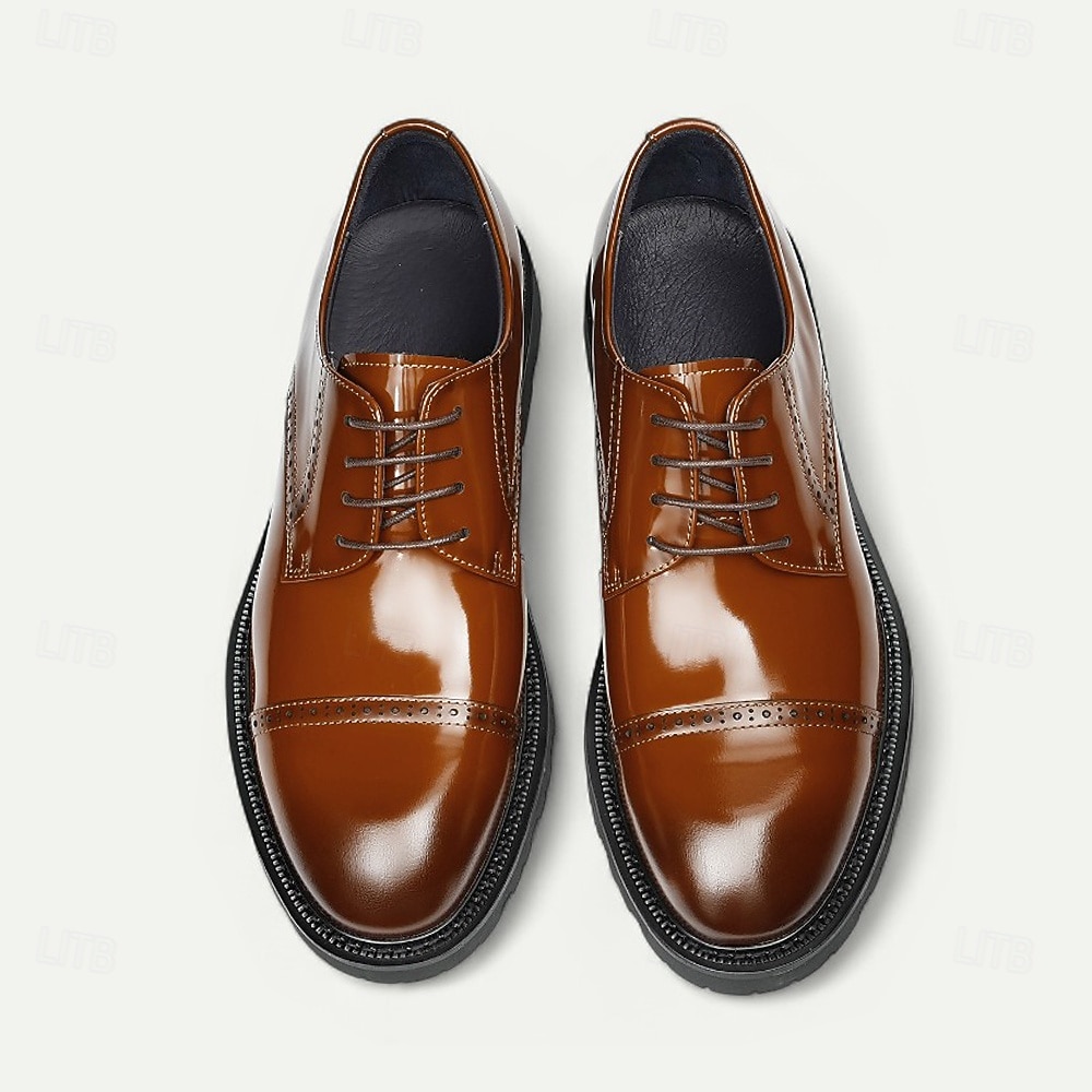 Мужские светло-коричневые туфли-оксфорды, классические деловые туфли на шнуровке с отделкой в стиле броги для офиса, свадеб и вечерних мероприятий 2025 - €104.15 –P9