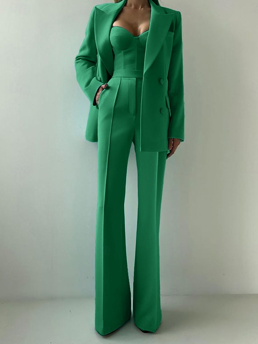 Damen 3-teilige Anzüge Formell Hochzeitsgast Formeller Abend Elegant Minimalistisch Langarm Knöchellänge Peak Revers Doppelreihig 2026 - $164.99 –P7