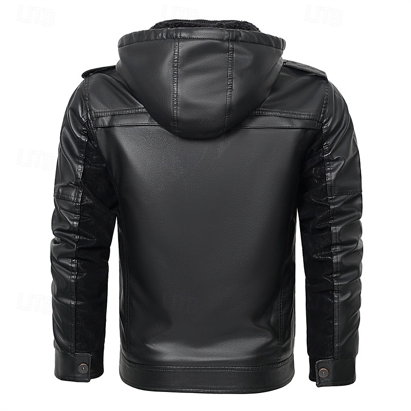Per uomo Giacca in Ecopelle Giacca in Pile Giacca da Biker Giacca da Moto Vacanza Quotidiano Antivento Caldo Tasca Inverno Semplice Moda Classico Con Cappuccio Regolare Nero Giacca del 2026 a $93.99 –P5