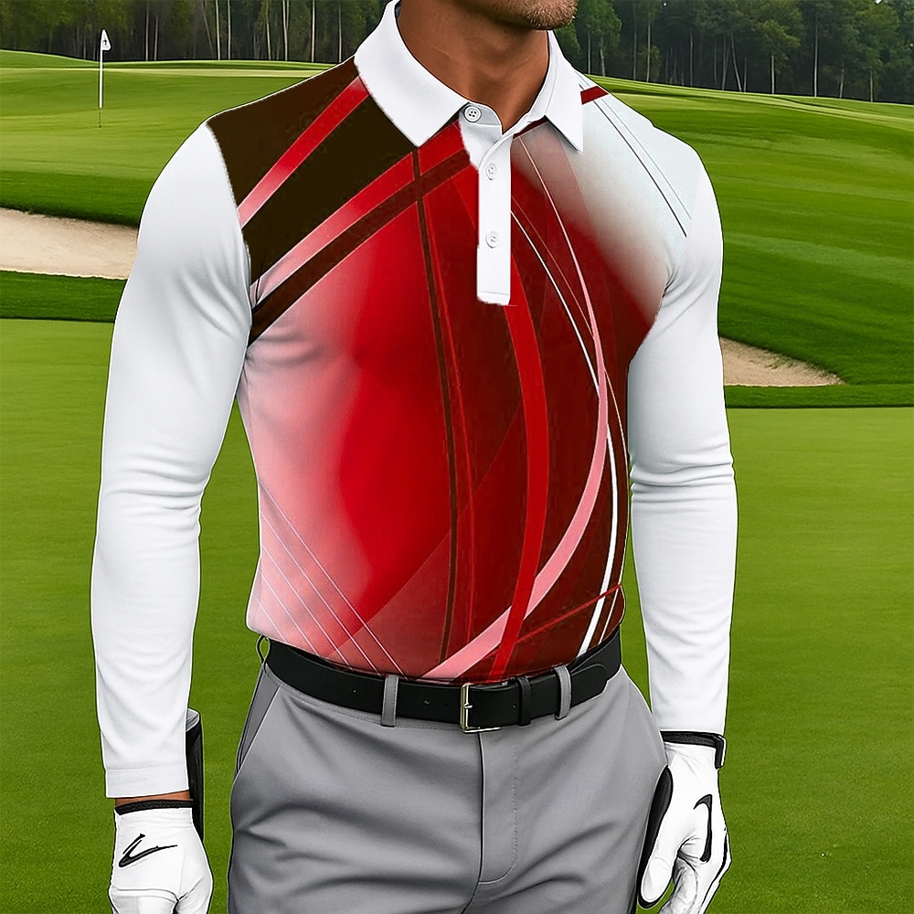 Miesten Geometrinen Golf Polo Pitkähihainen Poolopaidat Kauluskäänne Vapaa-aika ulko- Urheilu- ja treenivaatteet Arki-asut 3D-tulostus Napit Kevät Syksy Talvi Järven sininen Rubiini Sininen 2025 - $21.99 –P4
