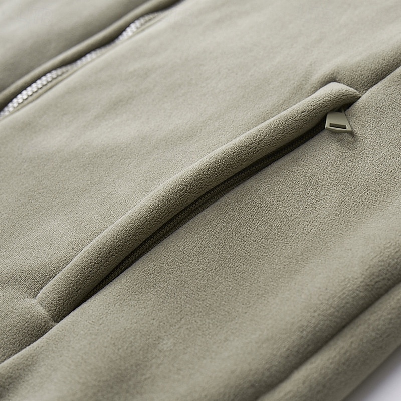 Men's Winter Jacket Fleece Jacket Casual Jacket Vacation Daily Thermal Warm Pocket Fleece Fall Winter Plain Fashion Streetwear Lapel Regular Black Khaki Army Green Dark Blue Jacket 2026 - $45.99 –P5