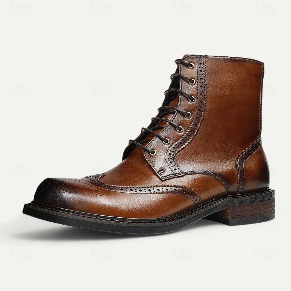 Pánské hnědé kotníkové boty s brogue vzorem, klasický design s křídlovým hrotem, robustní outdoorové pracovní boty pro volný čas v podnikání, cestování a každodenní nošení 2025 - $129.99 –P15