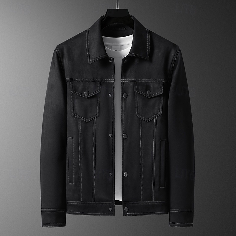 Homme Veste en faux suède Veste Cargo Veste Décontractée Vacances Quotidien Avec Poches Printemps Automne Uni Mode Classique Revers Régulier Noir Marron Veste de 2025 ? $54.99 –P3