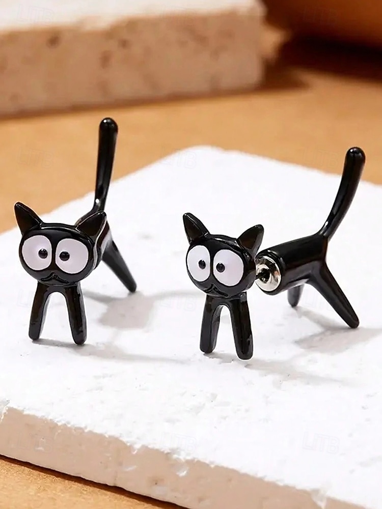 Damehalloween-øredobber med svart katt – søte øredobber og tegneseriedesign, skumle og morsomme smykker til kostymefest og hverdagsbruk 2025 - $7.99 –P3