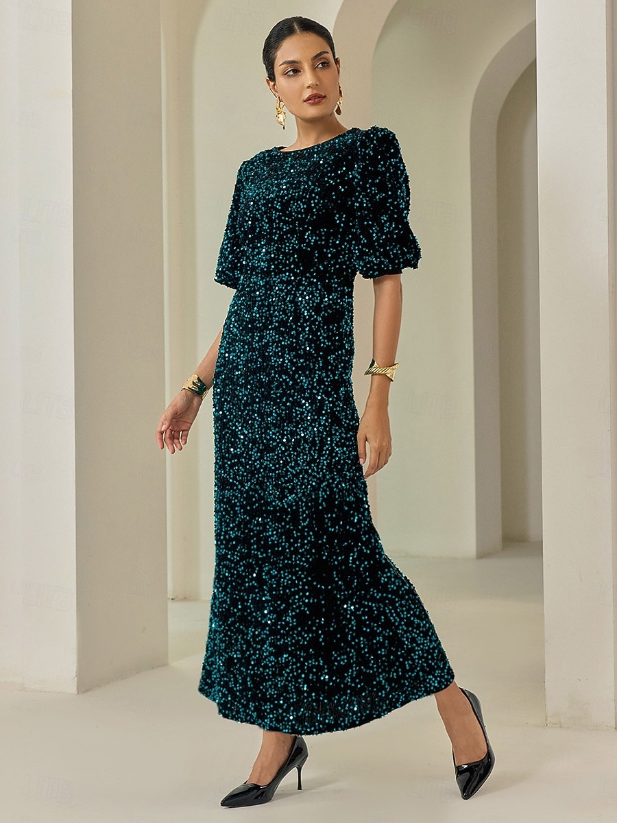 velur paljett puffermer glitrende elegant maxikjole 2026 - $135.99 –P4