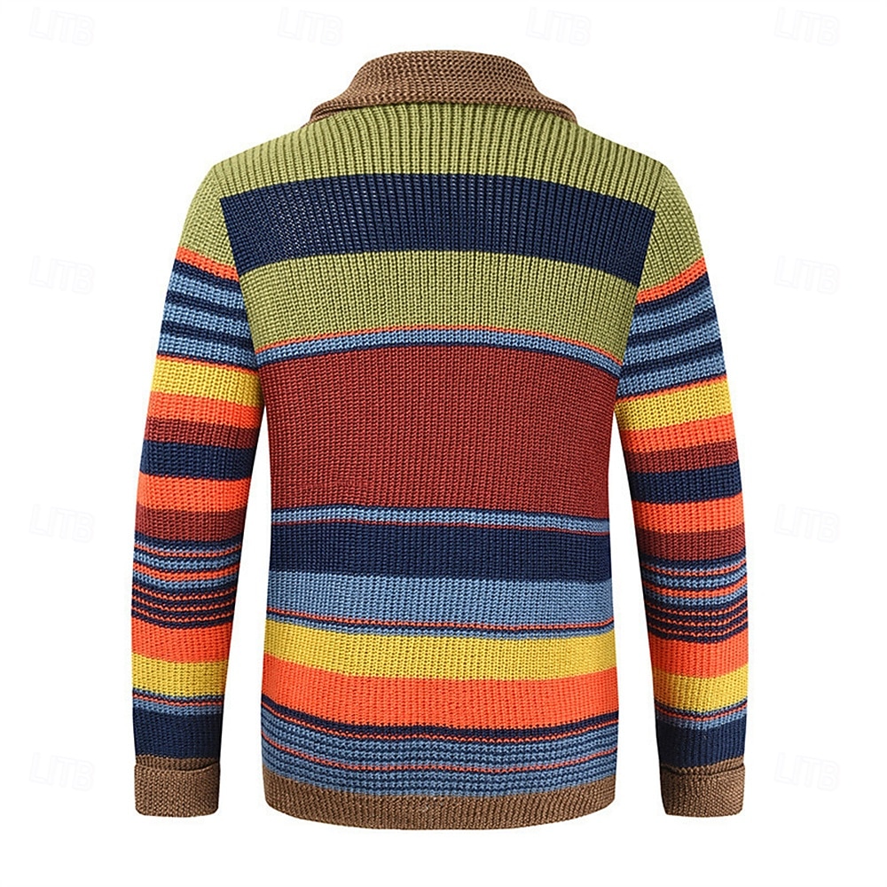Herr Cardigan Tröja Beskuren tröja Stickad tröja Ribbad Sticka Vanliga toppar Knappar Rand Sjalslag Mode Klassisk Semester Dagliga kläder Kläder Höst Vinter Vinrött M L XL 2025 - $33.99 –P4