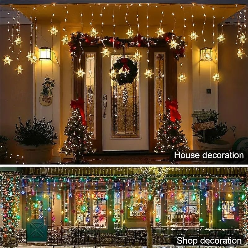 96LED Snowflake Curtain Lights 3.5m 8 Modes Lighting for Thanksgiving New Year Valentine's Day Home Balcony Living Room Garden Porch Atmosphere Decoration 2026 - $17.99 –P14