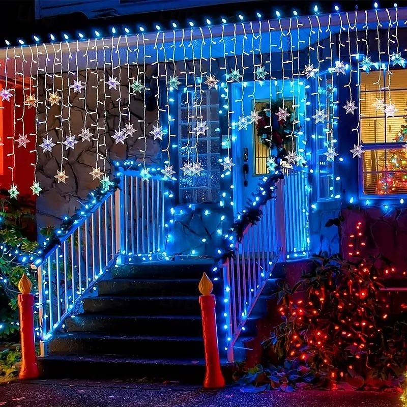 96LED Snowflake Curtain Lights 3.5m 8 Modes Lighting for Thanksgiving New Year Valentine's Day Home Balcony Living Room Garden Porch Atmosphere Decoration 2026 - $17.99 –P13