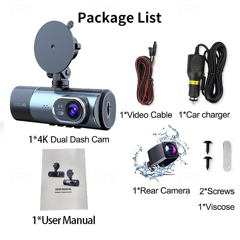 HD 4K three-way dash cam for front inside and rear of the vehicle 3-inch IPS screen with WiFi night vision wide-angle car DVR. 2025 - $89.99 –P14