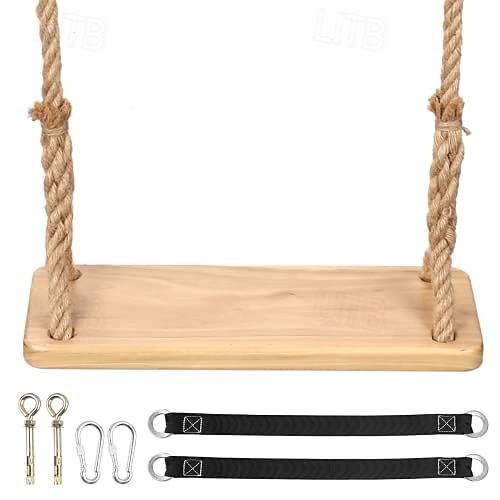 Trehuske med anheng, 61 x 20 x 3 cm, for voksne og barn som veier 227 kg, justerbart hampetau og et trespill i 380 cm 2025 - $102.99 –P2