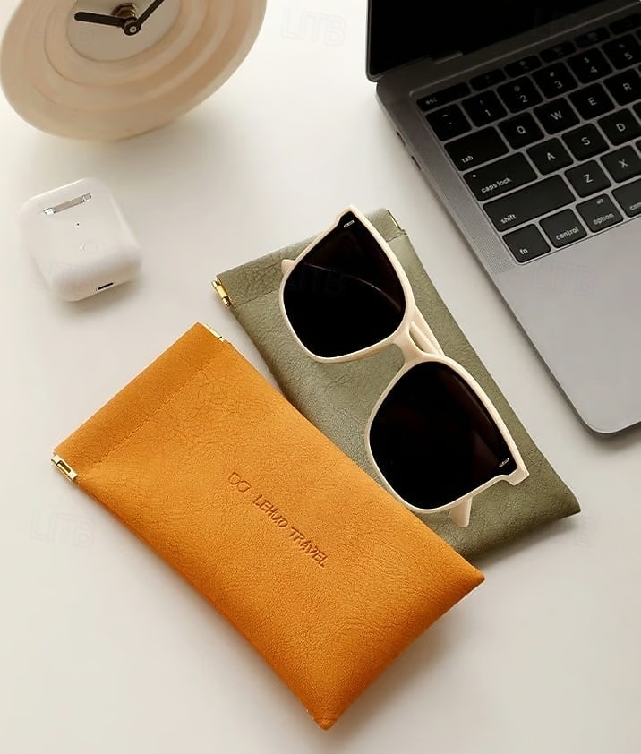 Snap Closure Leather Organizer Pouch Portable Sunglasses Case Simple Solid Color Eyewear Holder Automatic Closing Glasses Bag Unisex Leather Clutch Protective Storage Pouch For Men Women 2026 - $9.99 –P2