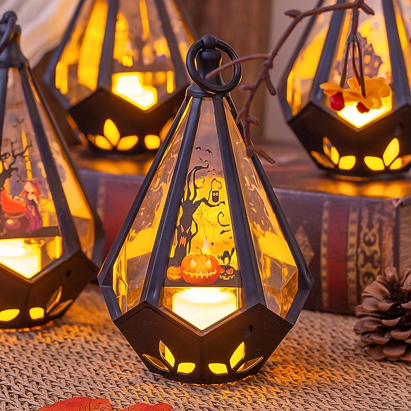 1 szt. 16 * 9,6 cm elektroniczna świeca LED na Halloween, przenośna lampa wisząca w kształcie latarni, lampa dekoracyjna na biurko, lampka nocna na imprezę wewnątrz i na zewnątrz LR1130 * 3 baterie 2025 - €4.59 –P3