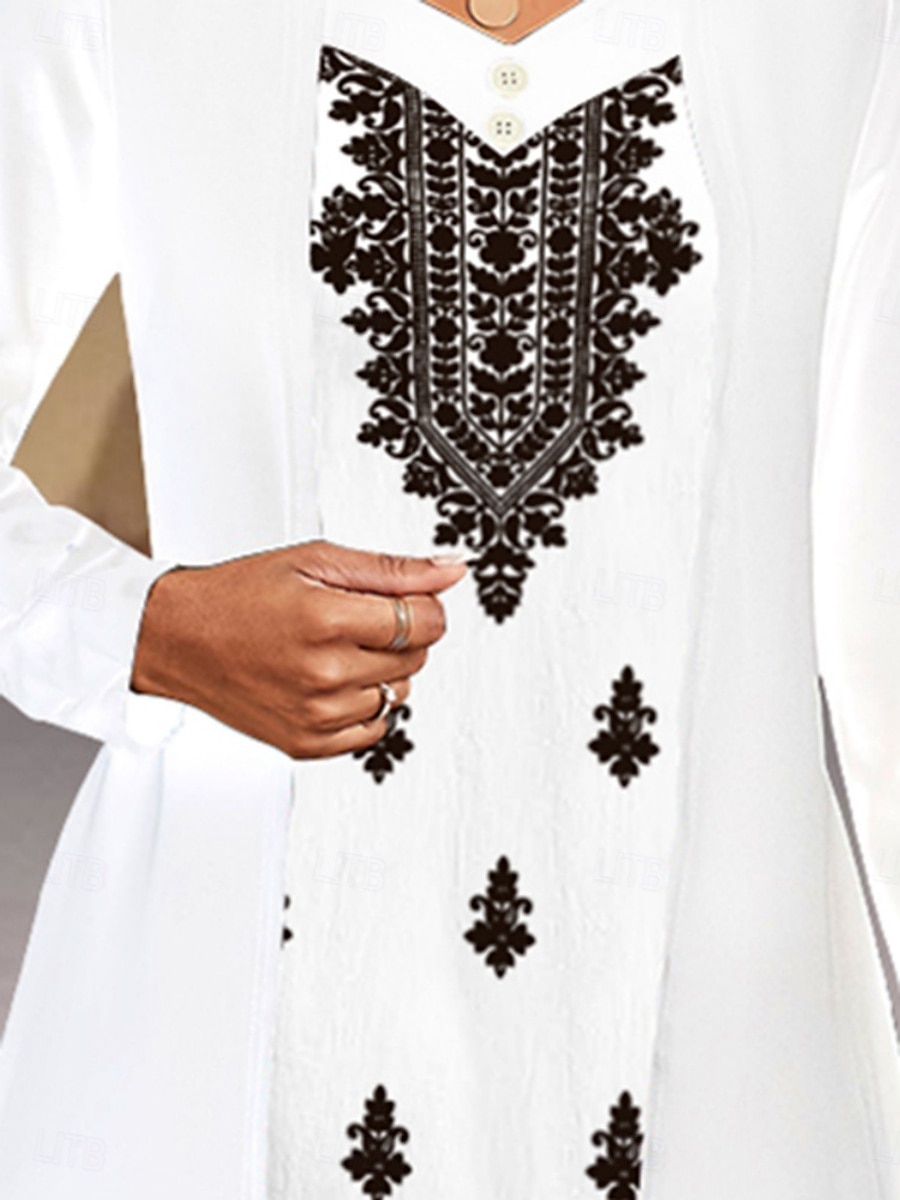 Pentru femei Rochii Midi Rochie A line Casual Zilnic Fit regulat Floral Manșon Lung În V Alb Vară Primăvară Toamnă 2025 - $31.99 –P4