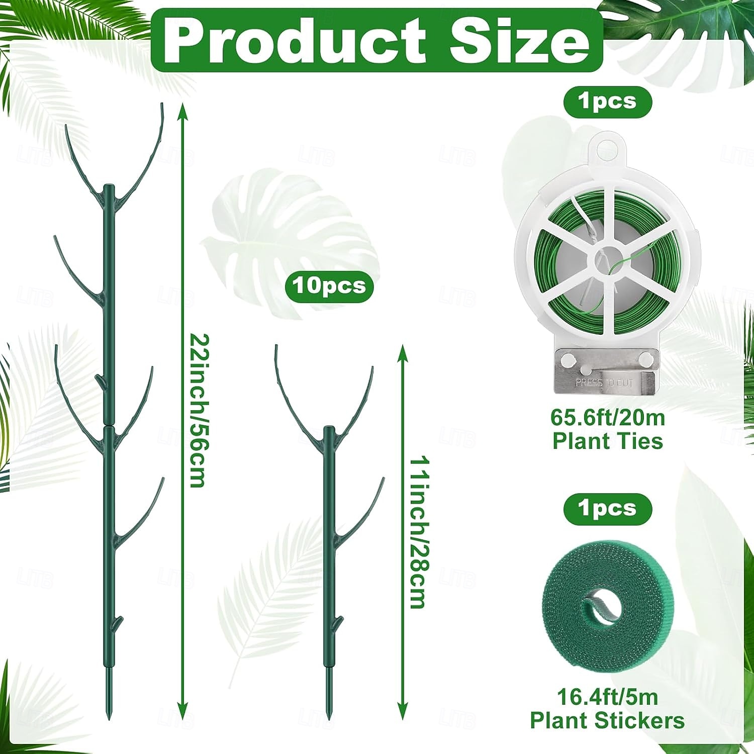 10 опор для растений, опоры для комнатных и уличных растений. 11-дюймовые опоры для растений с 20-метровыми подвязками, 5-метровые наклейки для вьющихся растений в горшках. 2026 - $16.99 –P4