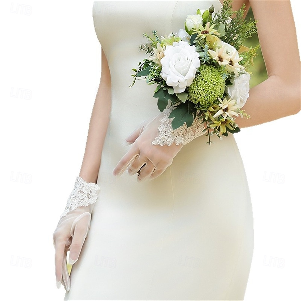 Renda / Tule Até o Pulso Luva Elegante / Festa / Noite / à moda Com Cor Pura Luvas de Festa / Casamento de 2025 por $14.99 –P2