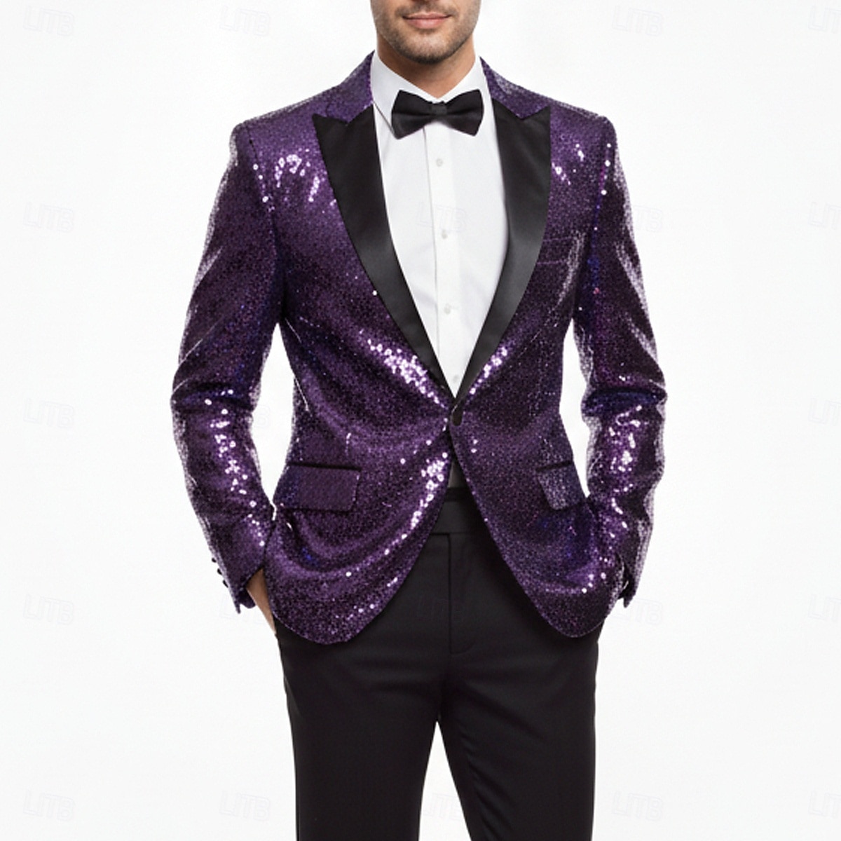 Herr Kavajjacka Stängande krage party Solid färg Blazer Svart Silver Champagne Skräddarsydd passform Singelknäppt 1 Knapp 2025 - $69.99 –P7