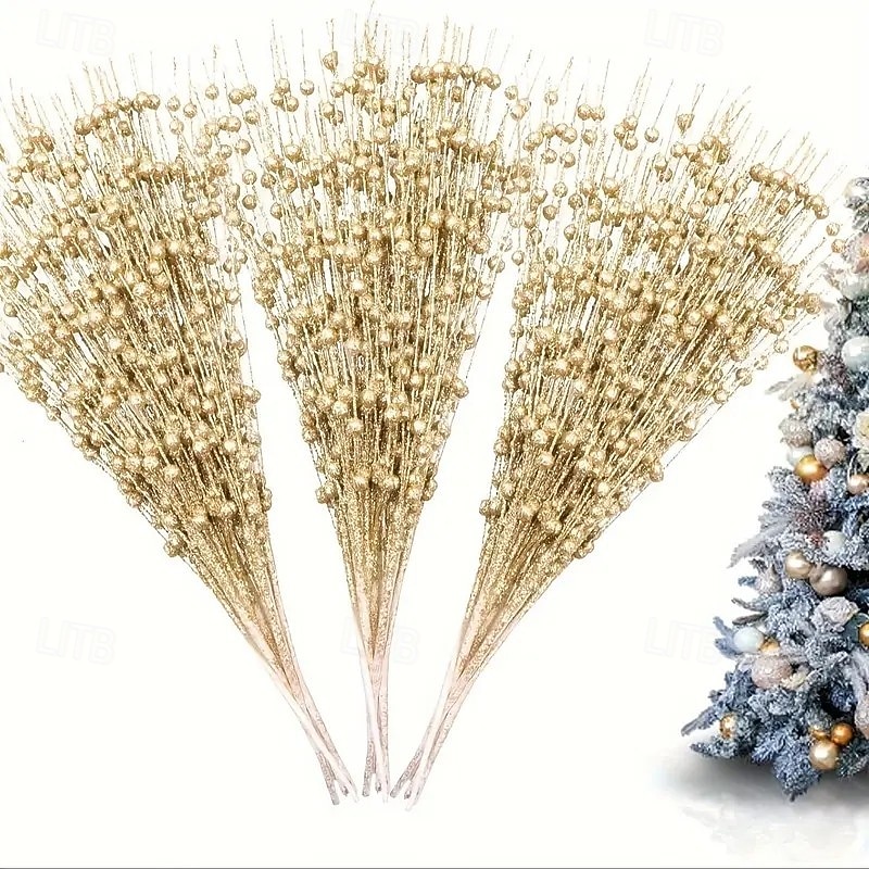 15 db karácsonyi csillámos dísz, arany csillogó golyók és fényes bogyók, műpisztácia karácsonyfára, ünnepi parti dekoráció 2025 - $24.99 –P9