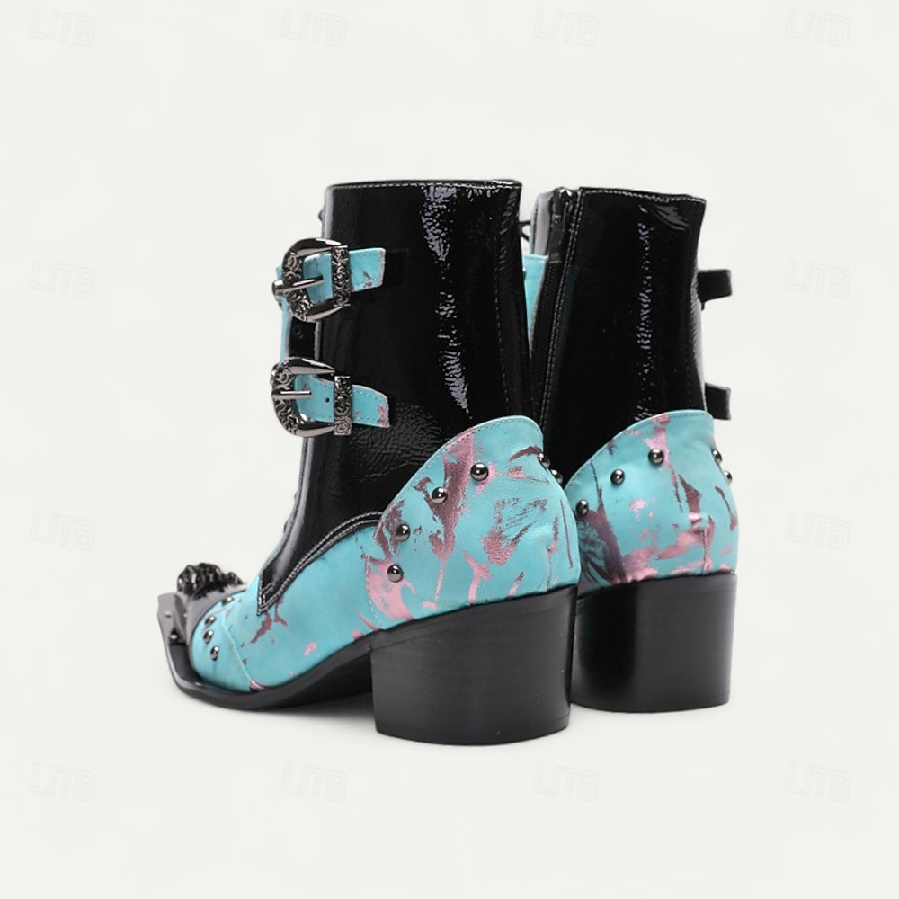 stivaletti da cowboy vintage da uomo – vera pelle di vacchetta con motivo blu, punta affilata e cinturini con fibbia per balli western, spettacoli teatrali e abbigliamento da festa del 2026 a $159.99 –P8