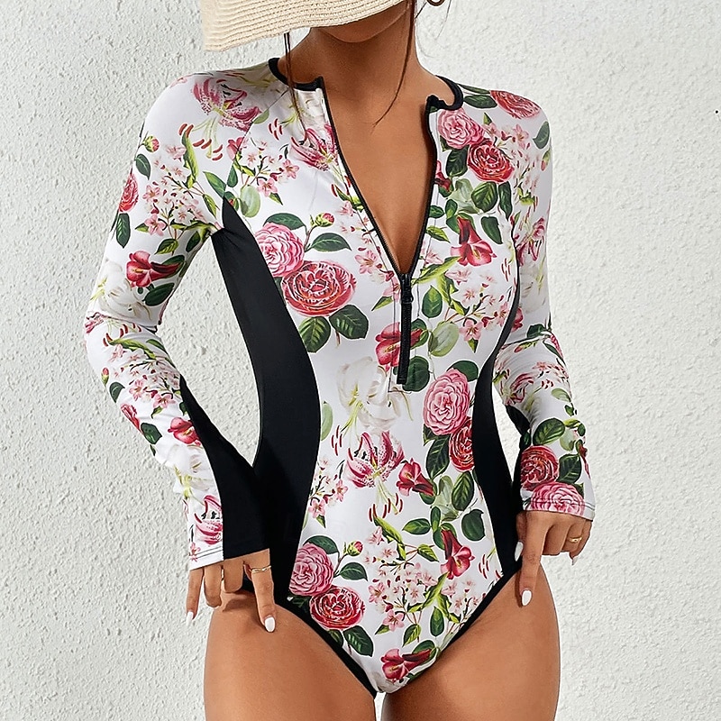 Women's Rash Guard Full Body Swimwear Dive Skin Suit UPF50+ Quick Dry High Elasticity Long Sleeve Swimwear Surfing Diving Snorkeling Swimming Floral Summer 2025 - $23.99 –P11