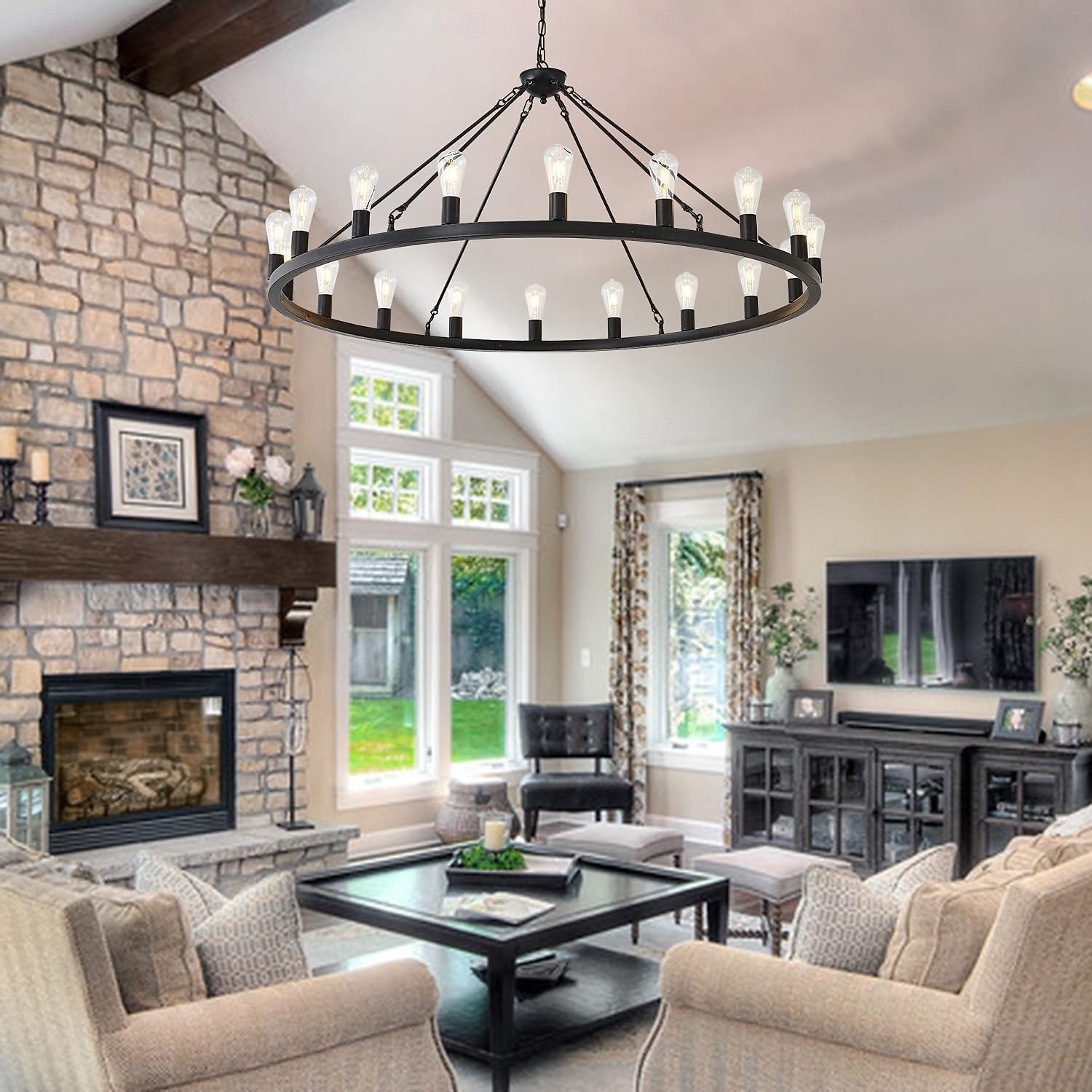 lampadario a led nero su ruote 20-luce grande lampadario rustico rustico di campagna lampada industriale per sala da pranzo soggiorno cucina isola foyer corridoio del 2026 a $469.49 –P4