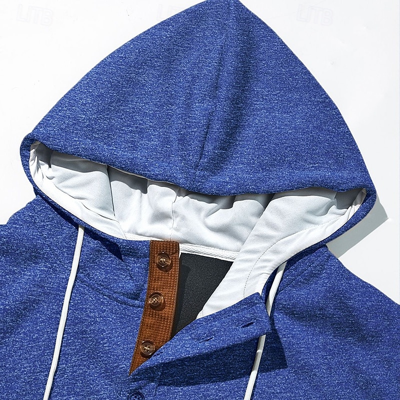 Men's Hoodie Pullover Hoodie Sweatshirt Button Up Hoodie Black Navy Blue Royal Blue Khaki Light Grey Hooded Plain Patchwork Color Block Sports & Outdoor Casual Daily Streetwear Cool Sportswear Spring 2026 - $28.99 –P7