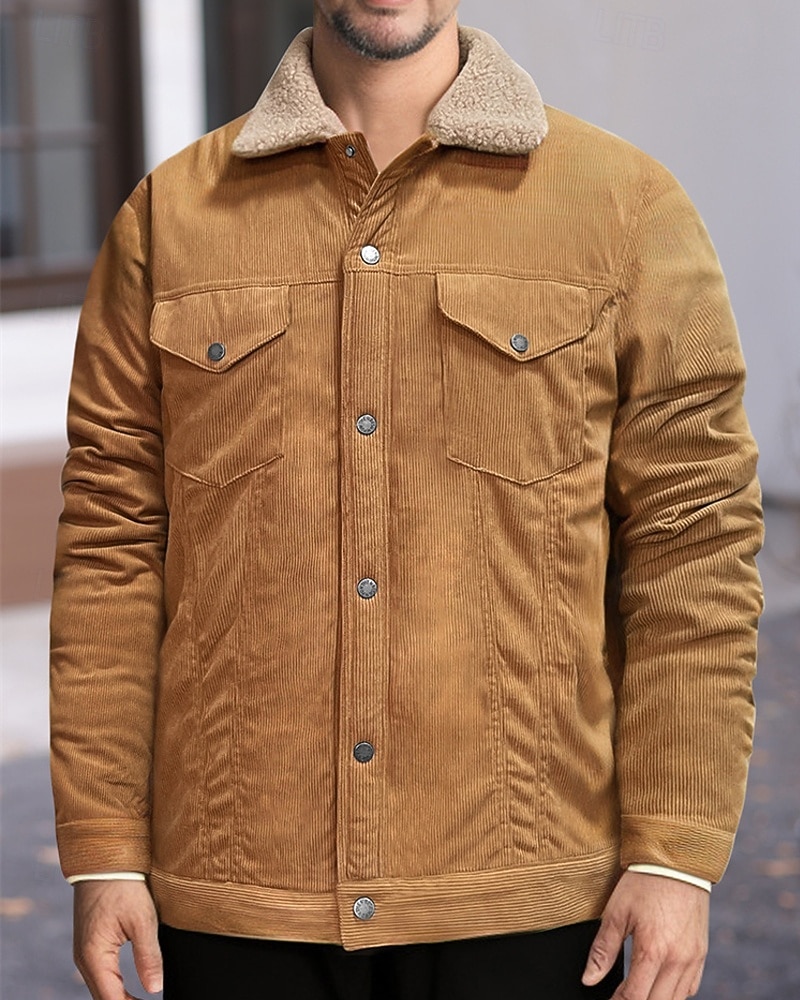 Per uomo Giacca Invernale Giacca in Velluto a Coste Giacca in Pile Giacca Casual Vacanza Quotidiano Calore Termico Tasca Pile Inverno Semplice Moda Streetwear Bavero Regolare Nero Verde chiaro Blu del 2025 a $54.99 –P12