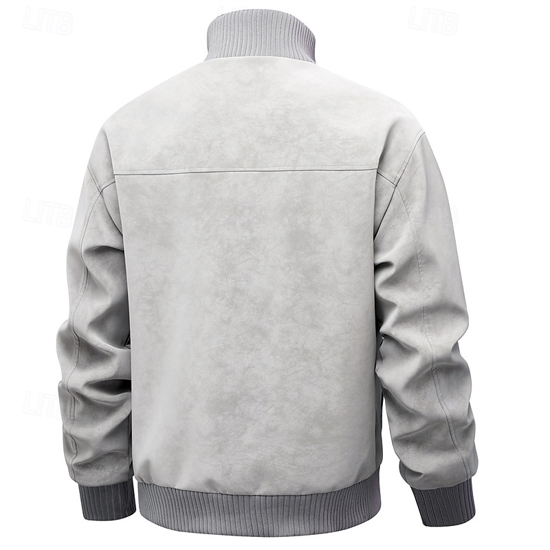 Per uomo Giacca in Ecopelle Giacca da Biker Giacca da Moto Vacanza Quotidiano Antivento Caldo Tasca Primavera Autunno Semplice Moda Classico Collo alla coreana Regolare Nero Grigio Giacca del 2025 a AED 170.19 –P2