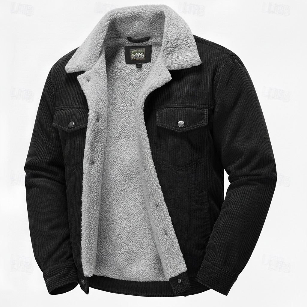 Męskie Kurtka sztruksowa Kurtka polarowa Formalny Dom Keep Warm Kieszeń Gładkie Jesień Zima Jednokolorowe Aktywny Neutralny Kołnierzyk koszuli Regularny Czarny Khaki Ciemnoszary Kawowy Kurtki 2026 - $69.99 –P8