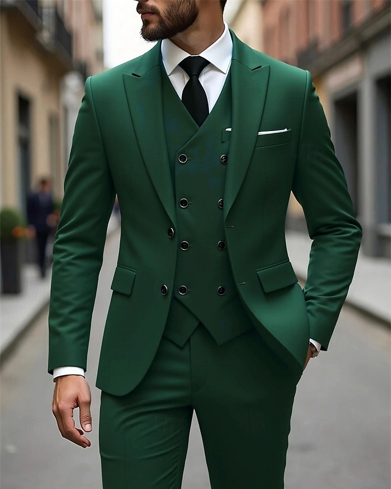 Men's Blazer+Vest+Dress Pants Blazer Vest Set Business Cocktail Party Wedding Party 3 Piece Fashion Casual Spring Fall Polyester Plain Pocket Buttons Comfortable Single Breasted Blazer Dark Gray 2026 - ZAR R1986 –P11