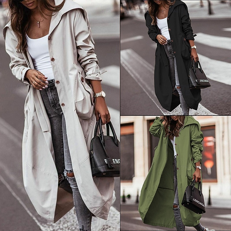 Women's Sherpa Jacket Comfortable Breathable Drawstring Elegant Casual Plain Vacation Street Casual Daily Wear Open Front Long Hooded Regular Fit Long Sleeve Outerwear Black Green Gray Spring Fall 2025 - $37.99 –P1