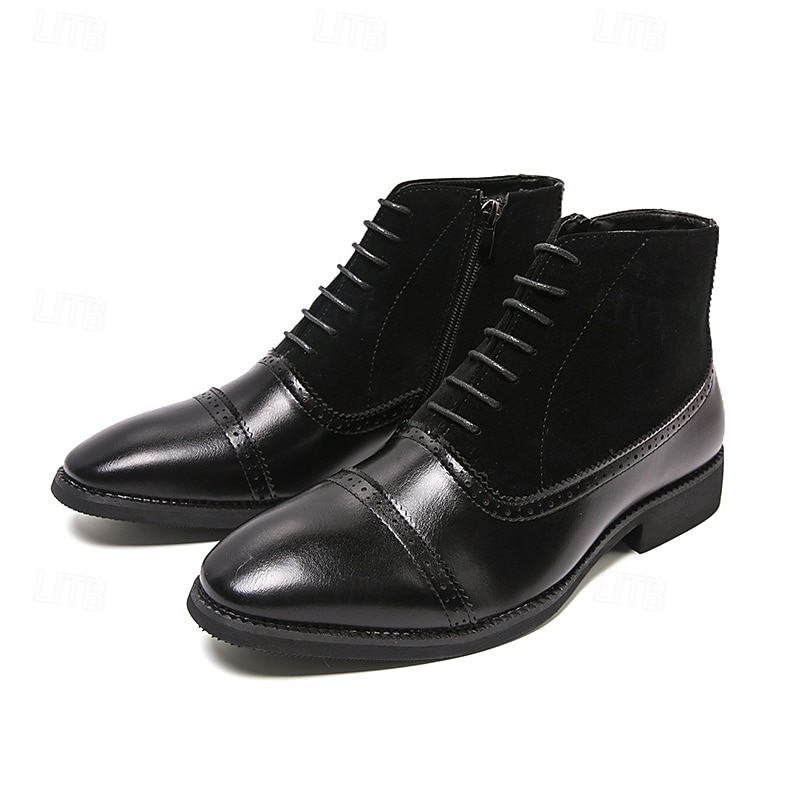 Schwarze High-Top-Stiefel aus Kunstleder für Herren mit stilvollem Design und elastischen Seiten, perfekt für formelle Anlässe, die Arbeit und elegante Freizeitkleidung 2026 - $54.99 –P1
