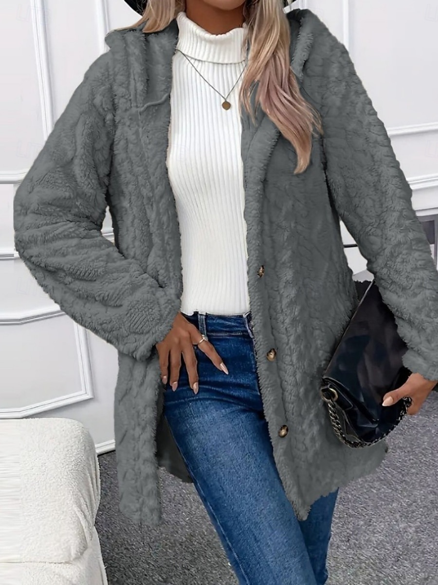 Femmes Veste Sherpa Veste Décontractée Confortable Respirant Avec Poches Boutons Occasionnel Uni Vacances Rue Occasionnel Tenue quotidienne Ouvert devant Régulier À capuche Coupe régulière manche de 2025 ? $28.99 –P20