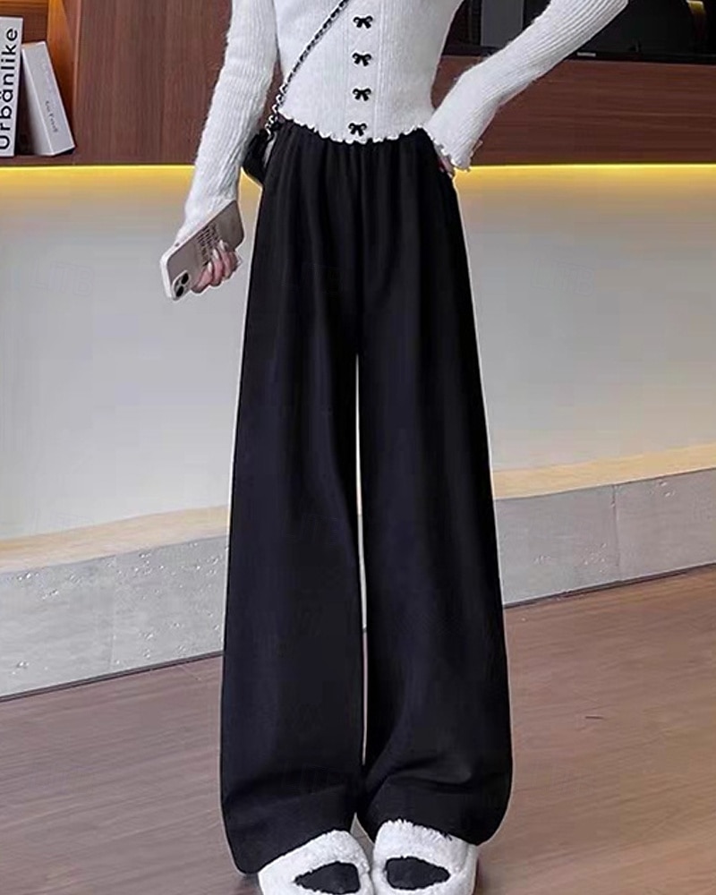 Per donna Pantaloni in Pile Gamba larga Pantaloni Moda Streetwear Lunghezza intera Vita Alta Semplice Elastico in vita Lavorato a maglia Caldo Confortevole Micro-elastico Streetwear Abbigliamento del 2025 a $27.99 –P13