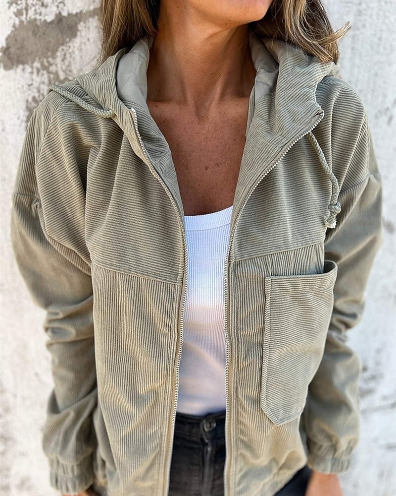 نسائي جاكيت كاجوال مريح سحاب جيب موضة الحديث الخارج سهل مناسب للخارج كاجوال / يومي عطلة نهاية الاسبوع سحاب عادية مع قبعة عادي كم طويل ملابس خارجية أسود وردي بلاشيهغ كاكي الخريف الشتاء 2025 - $27.99 –P4