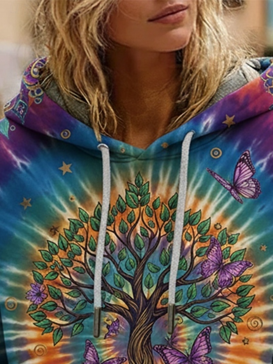 Per donna Pullover Felpe con cappuccio Grafico Tinta a nodi Moda Streetwear Casual Manica Lunga Con Cappuccio Top Regolari Abbigliamento Quotidiano Casuale Coulisse Stampato Blu Primavera Autunno del 2025 a $26.99 –P2