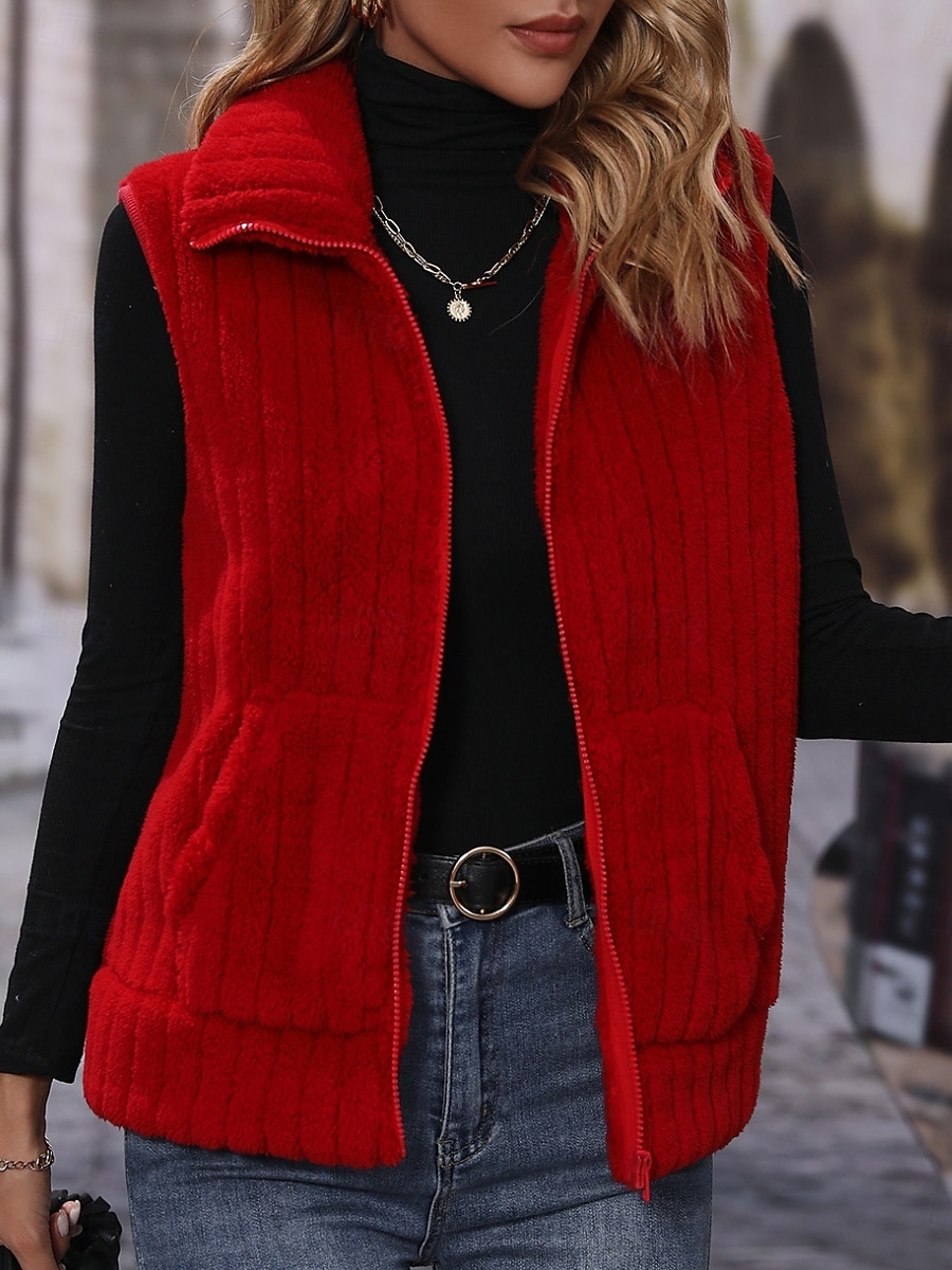 Per donna Gilet in pile Confortevole Traspirante Cerniera Bottoni Casual Semplice Vacanza Streetwear Casuale Abbigliamento quotidiano Cerniera Regolare Collo alla coreana Vestibilità regolare Senza del 2026 a $35.99 –P3