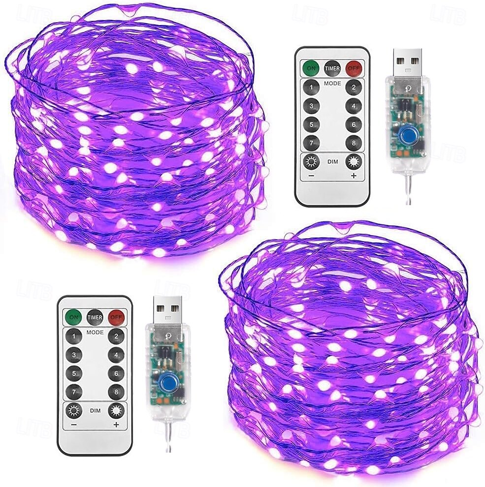 2 db 20 m/66 láb 200 led gyöngy karácsony halloween esküvői party fesztivál tündér fényfüzér beltéri és kültéri udvari kerti dekoráció fényfüzér usb tápegység 8 funkciós távirányító 2025 - $20.99 –P8