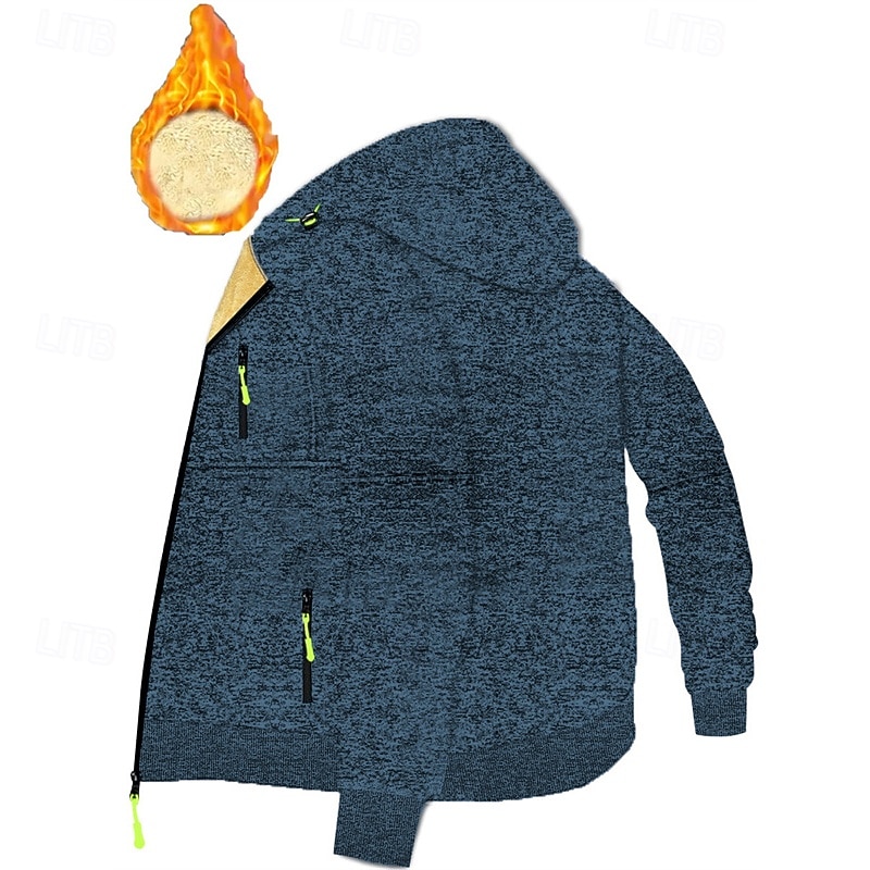 Voor heren Trui met capuchon Hoodie met volledige rits Sherpa Fleece Hoodie Spijkerbroekblauw Zwart Marineblauw Donkergrijs Capuchon Effen Lapwerk Sport & Outdoor Dagelijks Feestdagen Polyester 2026 - $28.99 –P16