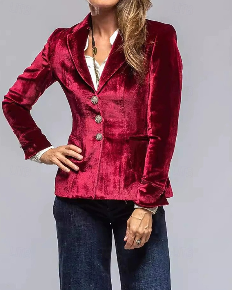 Damskie Marynarka Aksamitne marynarki Wygodny Kieszeń Guziki Elegancja Moda Na zewnątrz Równina Wyjściowe Codzienne Weekend Guziki jednorzędowe Regularny Klapa Regularny Długi rękaw Odzież wierzchnia 2026 - $28.99 –P1