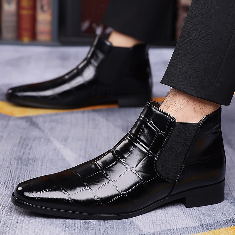 Botines Chelsea marrones con estampado de cocodrilo para hombre: botines de piel sintética con paneles laterales elásticos, botas de vestir de estilo vintage para oficina y noche. 2025 - $42.99 –P5