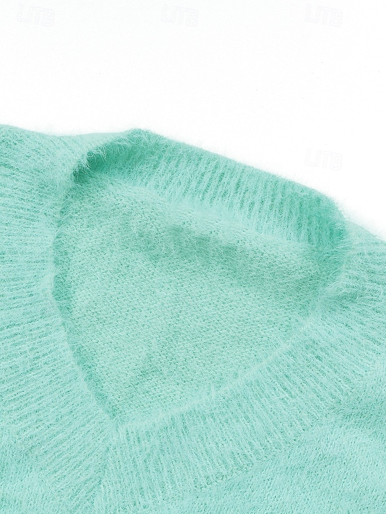 Maglione da donna, felpa, felpa con cappuccio, morbida e soffice, maglietta semplice, a coste, casual, manica lunga, scollo a V, per tutti i giorni, per uscire, per il fine settimana, blu, oversize del 2025 a $28.99 –P3