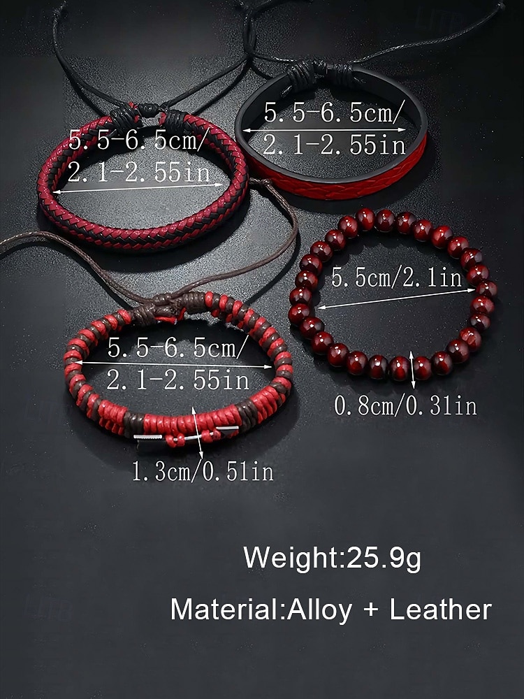 Men's Leather Beaded Bracelet Set – Multi-Layer Woven Retro Wristband Jewelry for Casual Style & Christmas Gift 2026 - $7.99 –P9