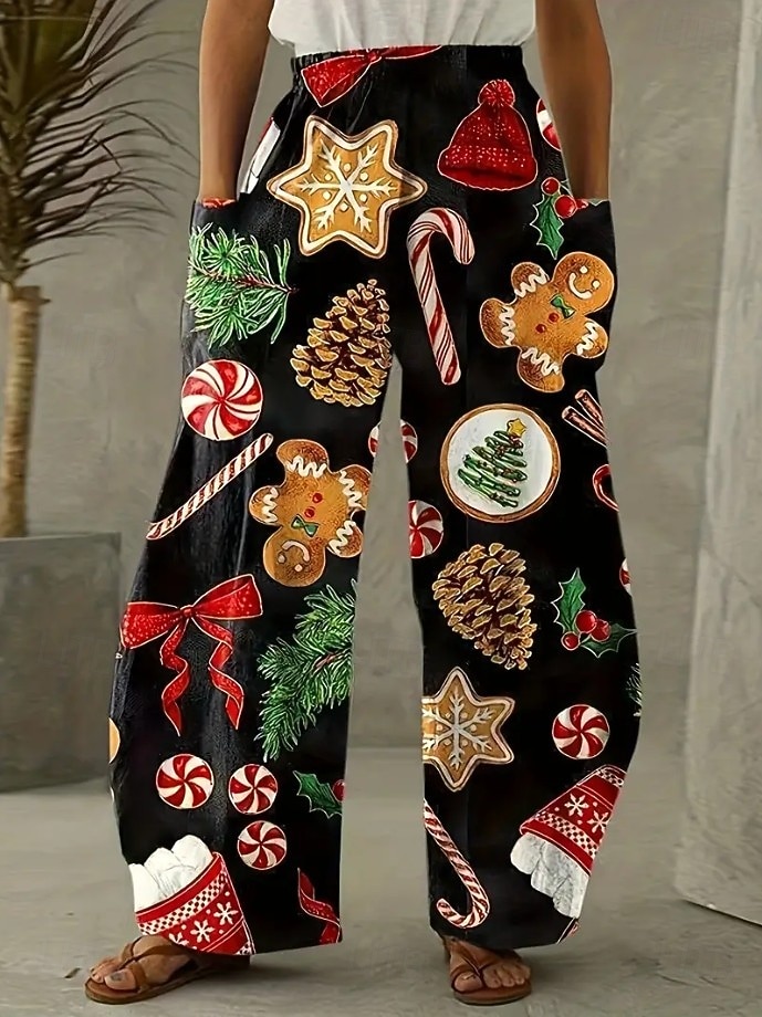 Per donna Gamba larga Chinos Essenziale Casual Lunghezza intera Vita AltaPantsNatale Grafico Babbo Natale Astratto Fascia Elastica Inelastico Formale Vacanza Streetwear Rosa chiaro Marrone scuro del 2025 a $36.99 –P7