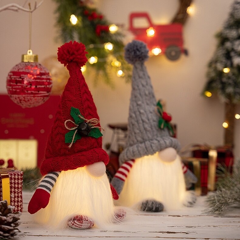 2 Pack Christmas Plush Gnomes Decoration Lighted Handmade Mini gnome Scandinavian, Light Up Swedish Tomte Elf Holiday Present, Battery Operated Xmas Gifts 2025 - $19.49 –P4